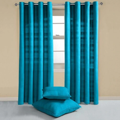 Cotton Rajput Ribbed Teal Curtain Pair -Best Homeware Store sf1137 2 5