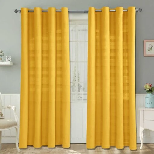 Cotton Rajput Ribbed Yellow Curtain Pair -Best Homeware Store sf1230 1