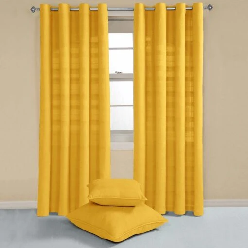 Cotton Rajput Ribbed Yellow Curtain Pair -Best Homeware Store sf1230 2