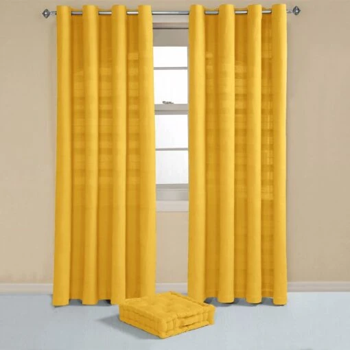 Cotton Rajput Ribbed Yellow Curtain Pair -Best Homeware Store sf1230 3