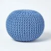 Blue Round Cotton Knitted Pouffe Footstool -Best Homeware Store sf1231a 01