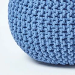 Blue Round Cotton Knitted Pouffe Footstool -Best Homeware Store sf1231a 04