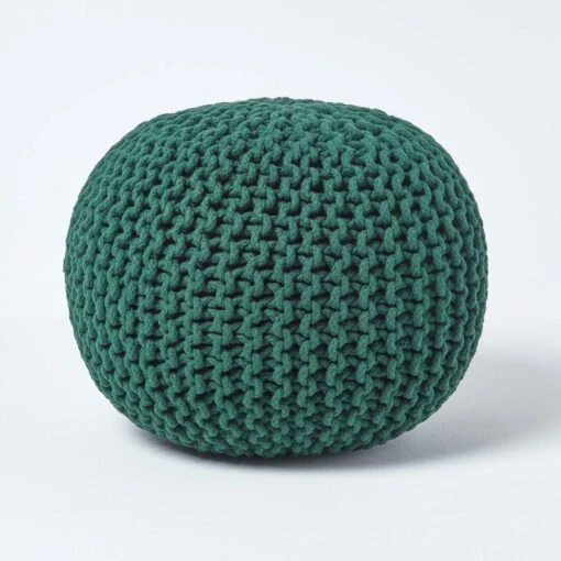 Forest Green Round Cotton Knitted Pouffe Footstool -Best Homeware Store sf1231c 01