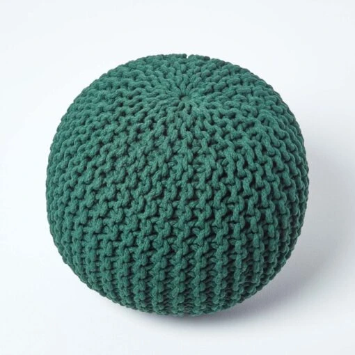 Forest Green Round Cotton Knitted Pouffe Footstool -Best Homeware Store sf1231c 03