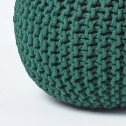 Forest Green Round Cotton Knitted Pouffe Footstool -Best Homeware Store sf1231c 04