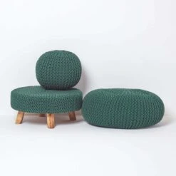 Forest Green Round Cotton Knitted Pouffe Footstool -Best Homeware Store sf1231c 05