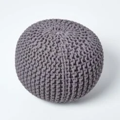 Sea Grey Round Cotton Knitted Pouffe Footstool -Best Homeware Store sf1231d 03