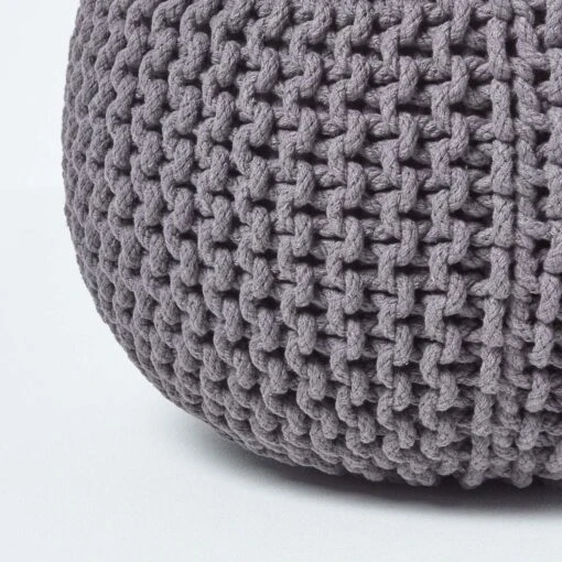 Sea Grey Round Cotton Knitted Pouffe Footstool -Best Homeware Store sf1231d 04