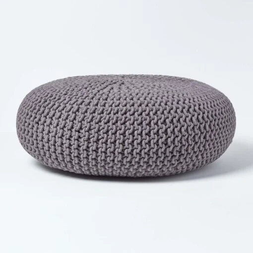 Dark Grey Large Round Cotton Knitted Pouffe Footstool -Best Homeware Store sf1231da 01