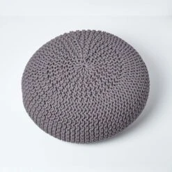 Dark Grey Large Round Cotton Knitted Pouffe Footstool -Best Homeware Store sf1231da 03