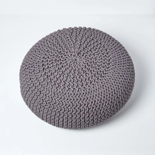 Dark Grey Large Round Cotton Knitted Pouffe Footstool -Best Homeware Store sf1231da 03