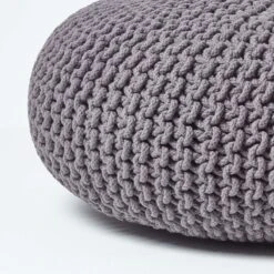 Dark Grey Large Round Cotton Knitted Pouffe Footstool -Best Homeware Store sf1231da 04