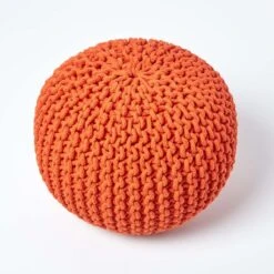 Burnt Orange Round Cotton Knitted Pouffe Footstool -Best Homeware Store sf1231f 03