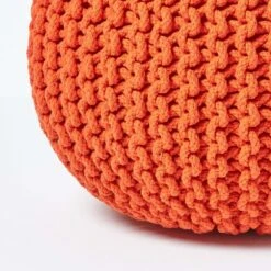 Burnt Orange Round Cotton Knitted Pouffe Footstool -Best Homeware Store sf1231f 04