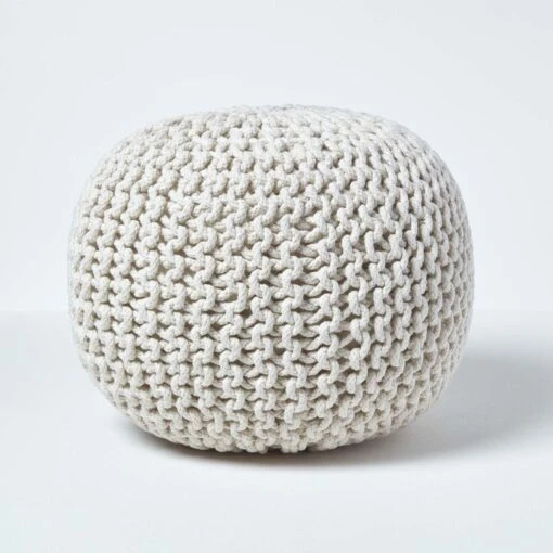 Natural Round Cotton Knitted Pouffe Footstool -Best Homeware Store sf1231g 01