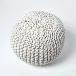 Natural Round Cotton Knitted Pouffe Footstool -Best Homeware Store sf1231g 03