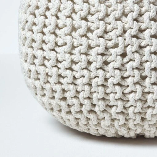 Natural Round Cotton Knitted Pouffe Footstool -Best Homeware Store sf1231g 04