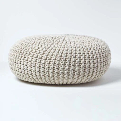 Natural Large Round Cotton Knitted Pouffe Footstool -Best Homeware Store sf1231ga 01