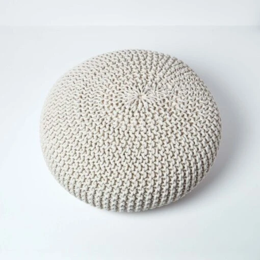 Natural Large Round Cotton Knitted Pouffe Footstool -Best Homeware Store sf1231ga 03