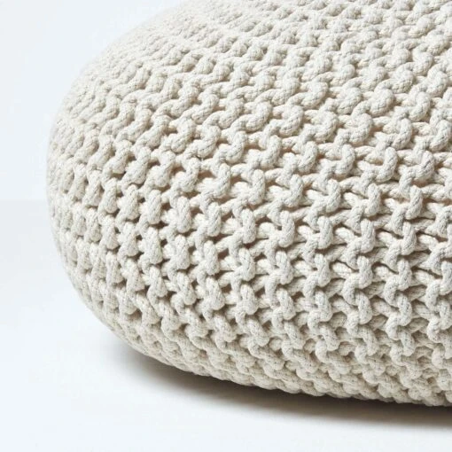 Natural Large Round Cotton Knitted Pouffe Footstool -Best Homeware Store sf1231ga 04