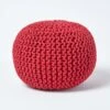 Red Round Cotton Knitted Pouffe Footstool -Best Homeware Store sf1231h 01