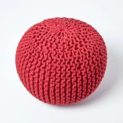 Red Round Cotton Knitted Pouffe Footstool -Best Homeware Store sf1231h 03