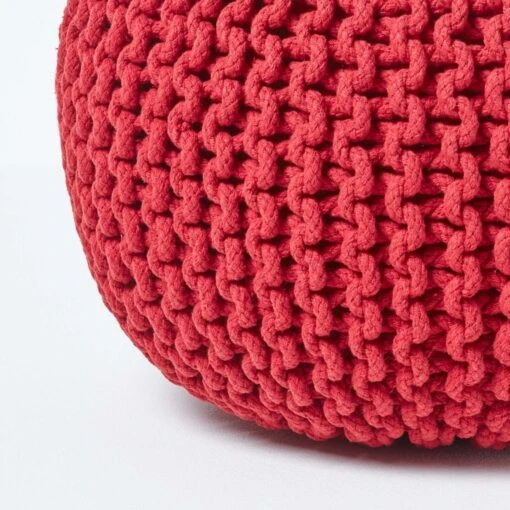 Red Round Cotton Knitted Pouffe Footstool -Best Homeware Store sf1231h 04