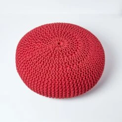 Red Large Round Cotton Knitted Pouffe Footstool -Best Homeware Store sf1231ha 03