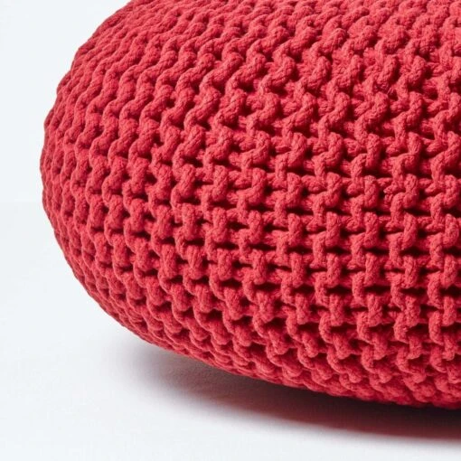 Red Large Round Cotton Knitted Pouffe Footstool -Best Homeware Store sf1231ha 04