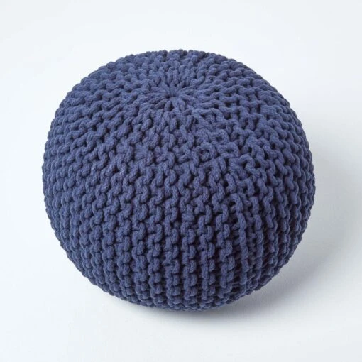 Navy Blue Round Cotton Knitted Pouffe Footstool -Best Homeware Store sf1231k 03