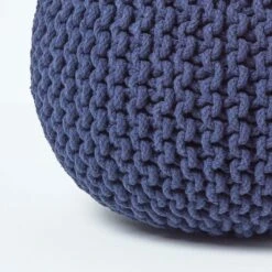 Navy Blue Round Cotton Knitted Pouffe Footstool -Best Homeware Store sf1231k 04