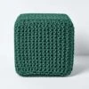 Forest Green Cube Cotton Knitted Pouffe Footstool -Best Homeware Store sf1232c 1