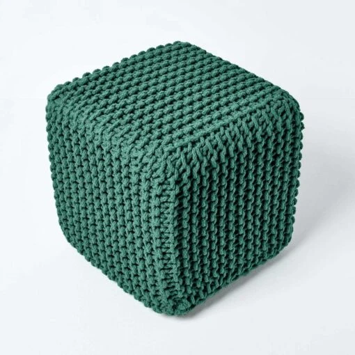 Forest Green Cube Cotton Knitted Pouffe Footstool -Best Homeware Store sf1232c 3