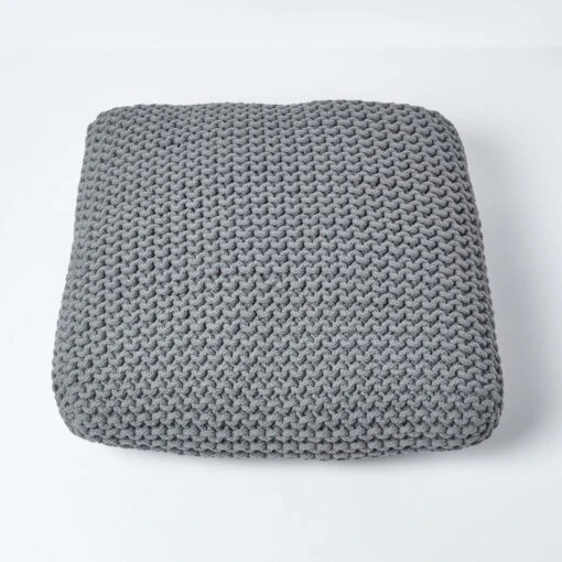 Grey Square Cotton Knitted Pouffe Floor Cushion -Best Homeware Store sf1232da 03