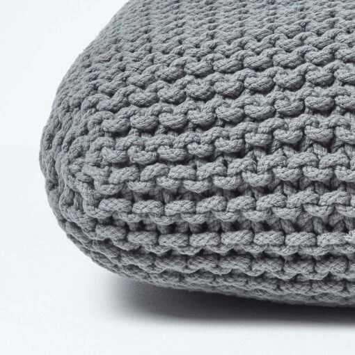 Grey Square Cotton Knitted Pouffe Floor Cushion -Best Homeware Store sf1232da 04