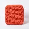 Burnt Orange Cube Cotton Knitted Pouffe Footstool -Best Homeware Store sf1232f 01