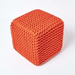 Burnt Orange Cube Cotton Knitted Pouffe Footstool -Best Homeware Store sf1232f 03