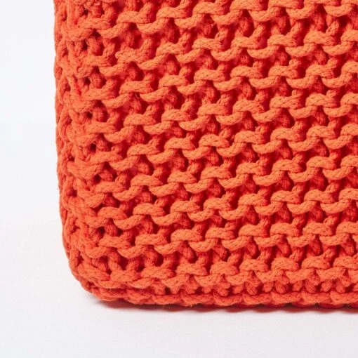 Burnt Orange Cube Cotton Knitted Pouffe Footstool -Best Homeware Store sf1232f 04