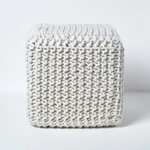 Natural Cube Cotton Knitted Pouffe Footstool -Best Homeware Store sf1232g 01