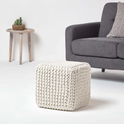 Natural Cube Cotton Knitted Pouffe Footstool -Best Homeware Store sf1232g 02