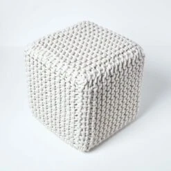 Natural Cube Cotton Knitted Pouffe Footstool -Best Homeware Store sf1232g 03