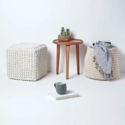 Natural Cube Cotton Knitted Pouffe Footstool -Best Homeware Store sf1232g 06