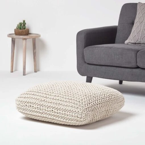 Natural Square Cotton Knitted Pouffe Floor Cushion -Best Homeware Store sf1232ga 02