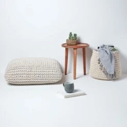 Natural Square Cotton Knitted Pouffe Floor Cushion -Best Homeware Store sf1232ga 06