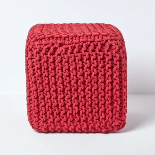 Red Cube Cotton Knitted Pouffe Footstool -Best Homeware Store sf1232h 01 1