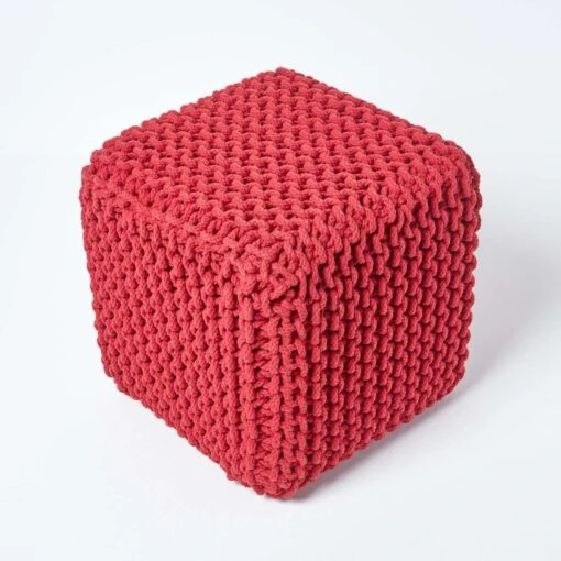 Red Cube Cotton Knitted Pouffe Footstool -Best Homeware Store sf1232h 03 1