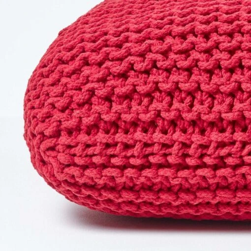 Red Square Cotton Knitted Pouffe Floor Cushion -Best Homeware Store sf1232ha 04