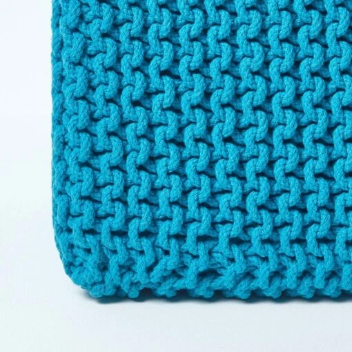 Teal Blue Cube Cotton Knitted Pouffe Footstool -Best Homeware Store sf1232i 04