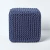 Navy Blue Cube Cotton Knitted Pouffe Footstool -Best Homeware Store sf1232k 01