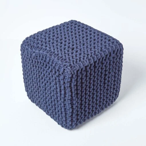 Navy Blue Cube Cotton Knitted Pouffe Footstool -Best Homeware Store sf1232k 03